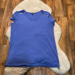 Express Blouse Womens Size Large Purple Pocket‎ Zipper Shoulder Detail